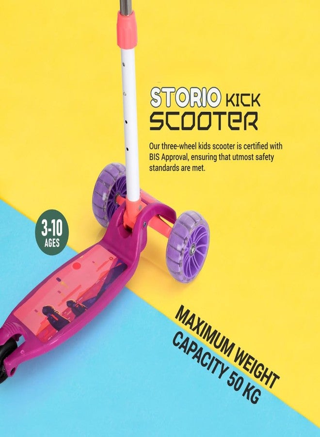 ستوريو سكوتر ستوريو تويستر القابل للطي للأطفال بعجلات مضيئة بتقنية LED | سكوتر بتصميم دراجة تزلج مع مقبض قابل للتعديل وتصميم قابل للطي | لعبة ركوب خفيفة الوزن للأولاد والبنات - بنفسجي - Image 2